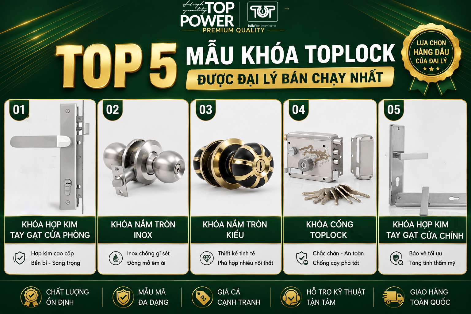5 mãu khóa đại lý ưa chuộng